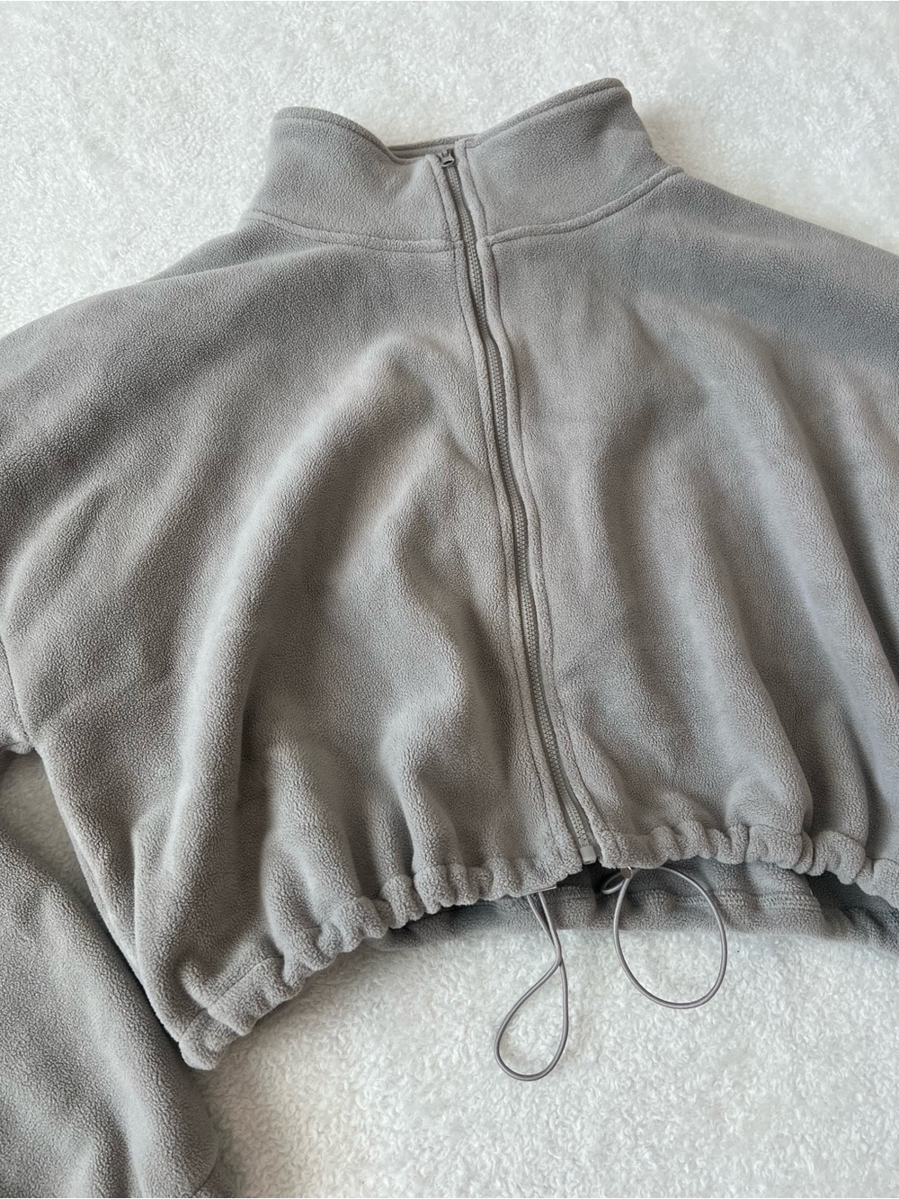 Cropped Gray Fleece Zip-Up Jacket